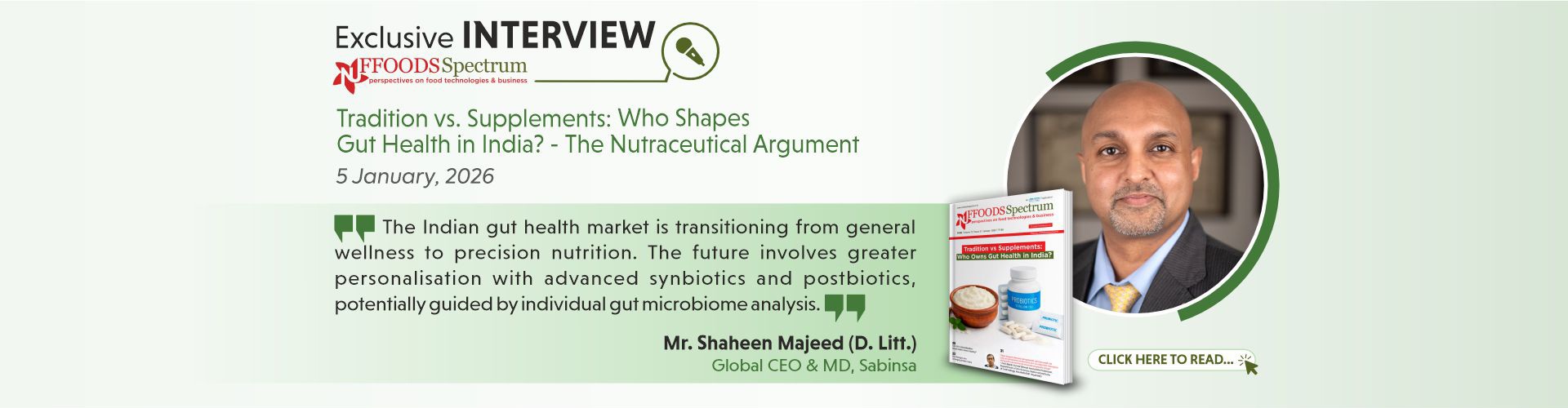Dr. Shaheen Majeed (D.Litt.)  Featured in Nuffoods Spectrum on Gut Health in India