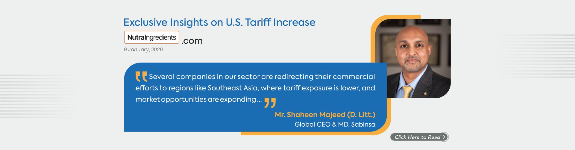 Dr. Shaheen Majeed (D.Litt.) Shares Insights on U.S. Tariff Hike in NutraIngredients Feature